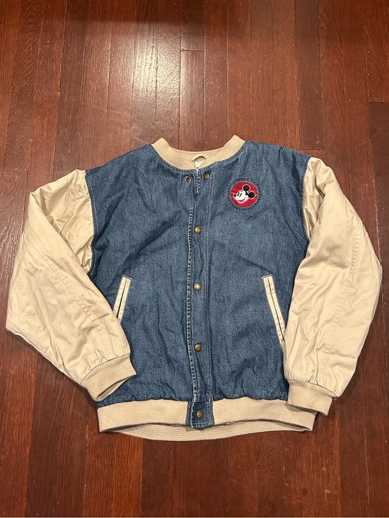 Disney Jackets & Blazers - Disney Denim and Cream Mickey Bomber Jacket